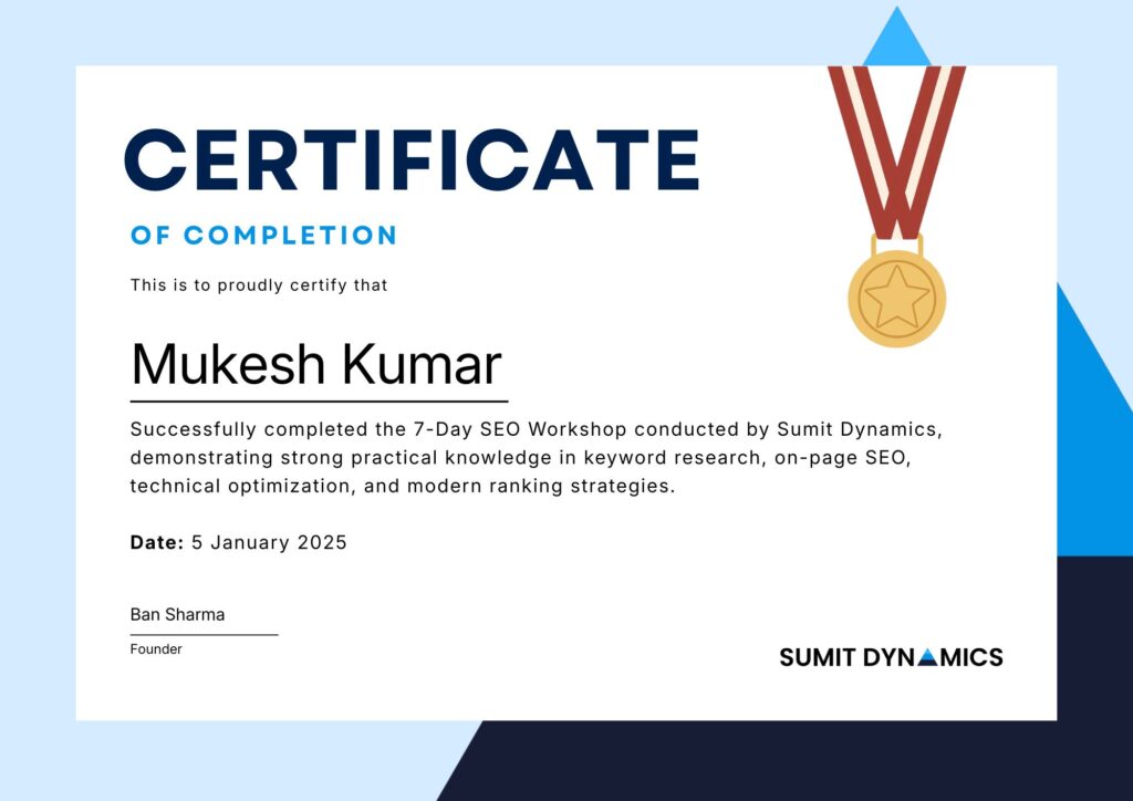 7 days seo workshop certificate